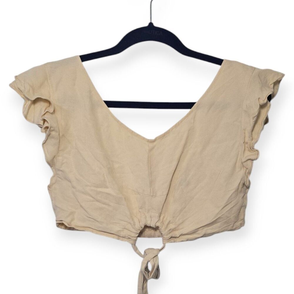 Marissa Webb Revolve Womens Size M Linen Blend Crop Top Beige Boho Beach Cottage